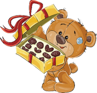 a teddy with a box of chocolates 